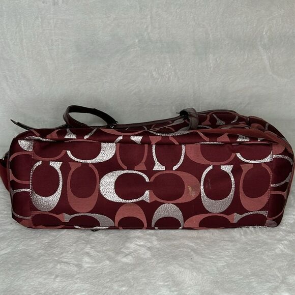 Coach Diaper Bag Maroon Burgundy Silver F20425 with Matching Small Bag - Picture 7 of 16